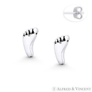 Baby's Footprint Charm Stud Earrings in Oxidized .925 Sterling Silver